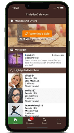 iphone displaying christian cafe home page