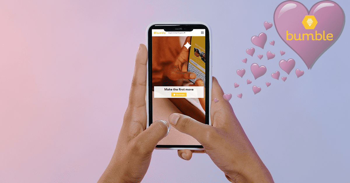 someone holding an iphone and using the Bumble app