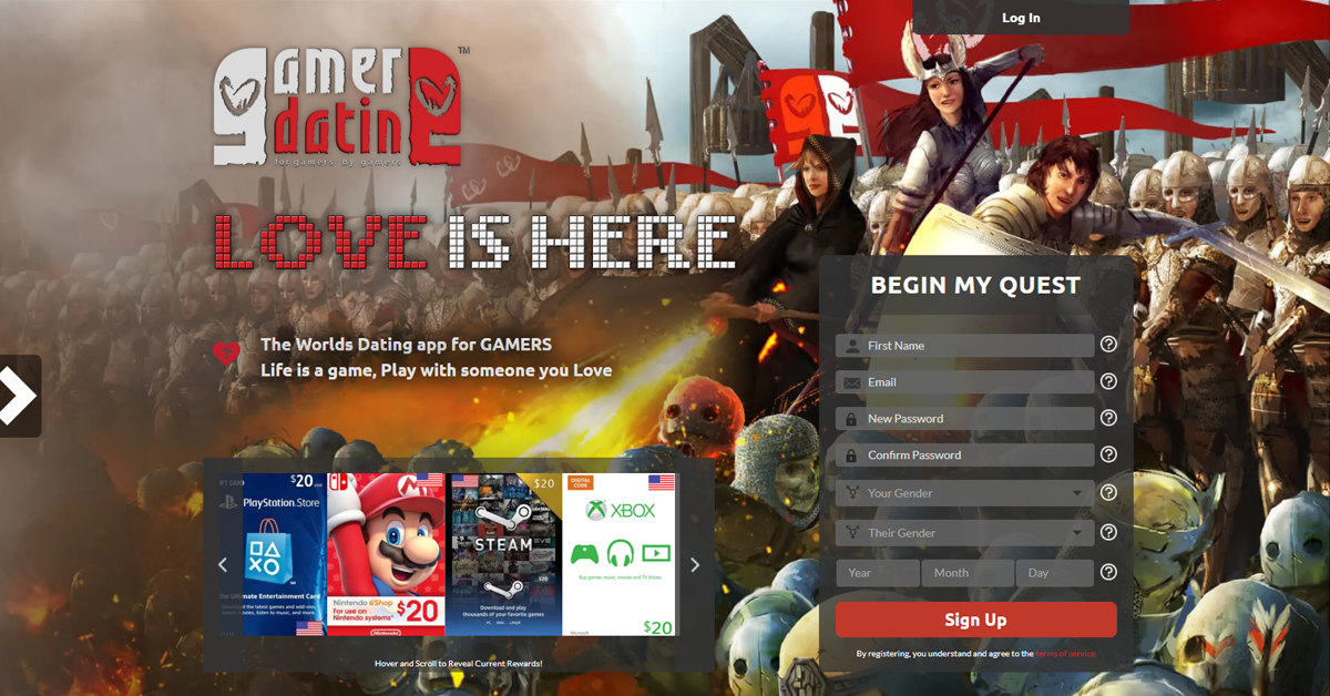 GamerDating Homepage Screenshot