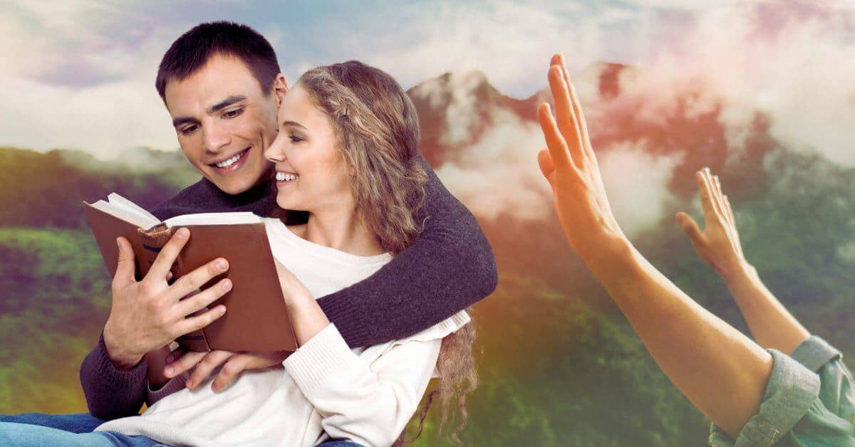 Man and woman reading bible together