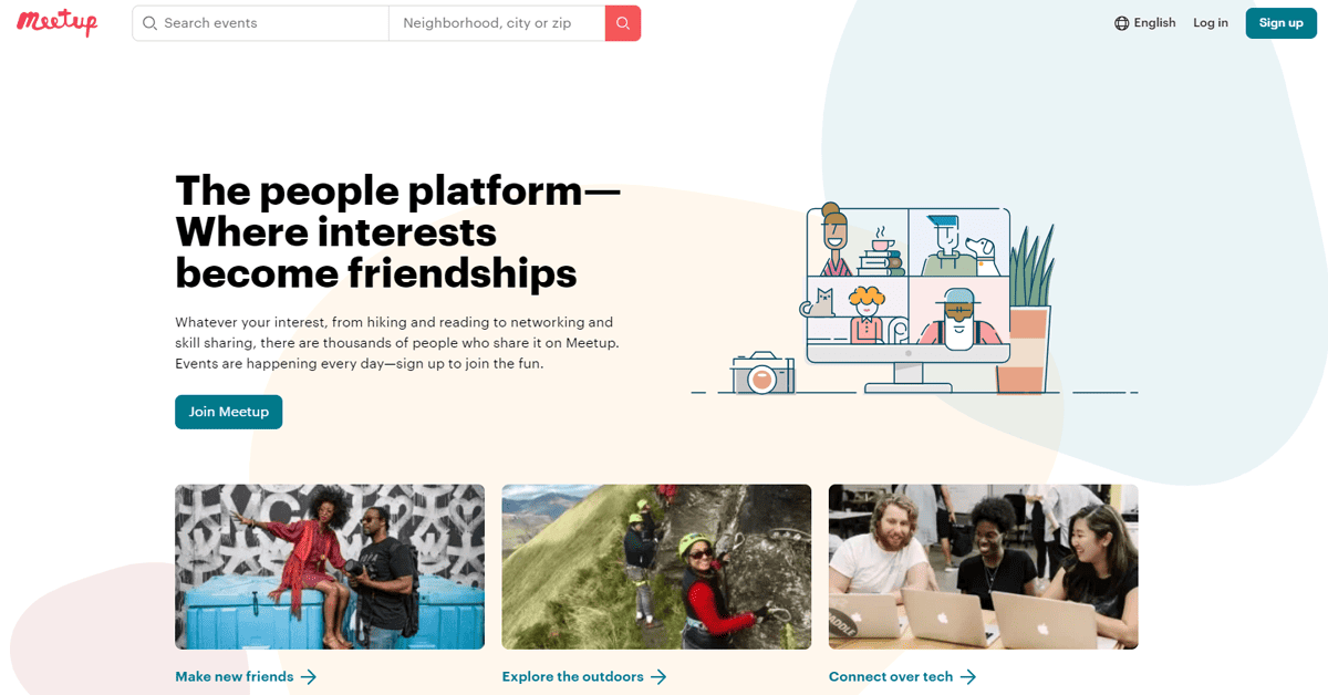 MeetUp Homepage Screenshot