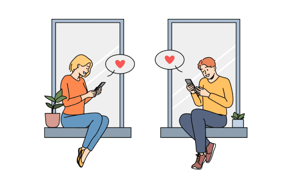 two people messaging on dating app graphic