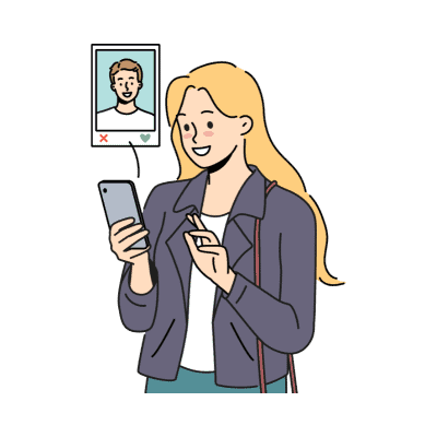 Woman using dating app graphic