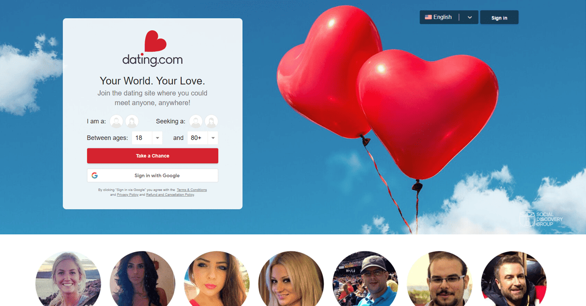 Dating.com Homepage Screenshot