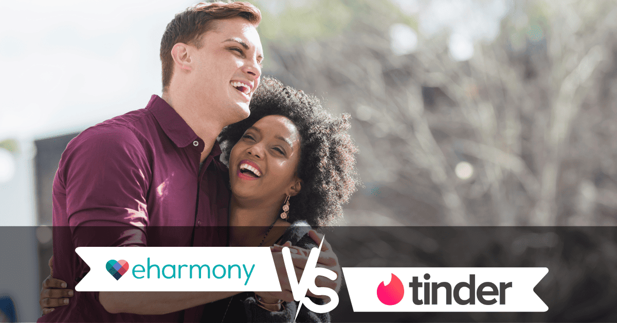 Happy Couple Outdoors - eharmony vs Tinder