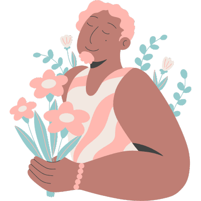 person smelling flowers
