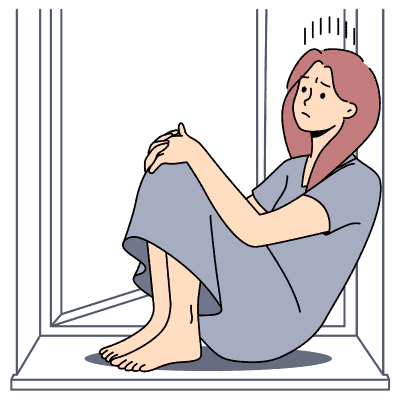 Unhappy woman sit on windowsill suffer from solitude