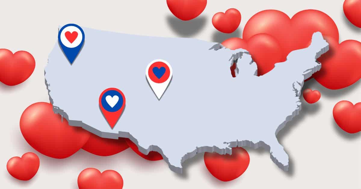 united states map with hearts