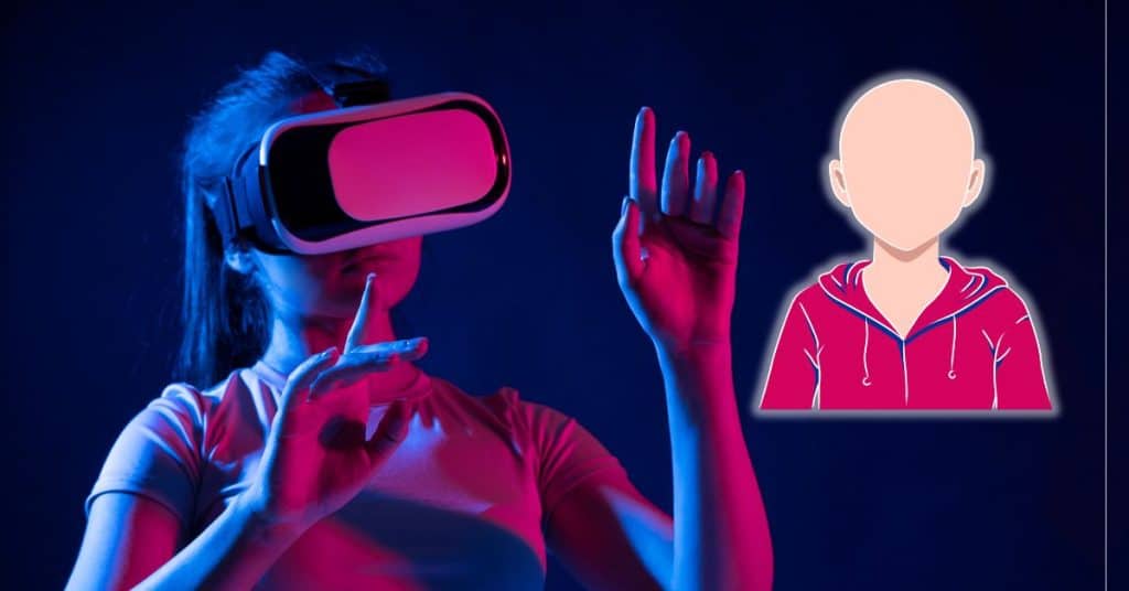 woman wearing vr headset creating avatar